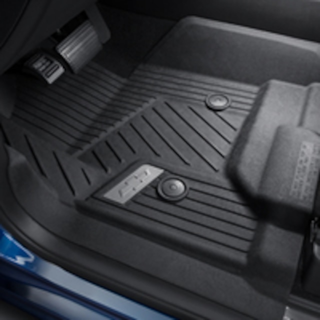 First-Row Premium All-Weather Floor Liners in Jet Black with Bowtie Logo (for Models with Center Console)