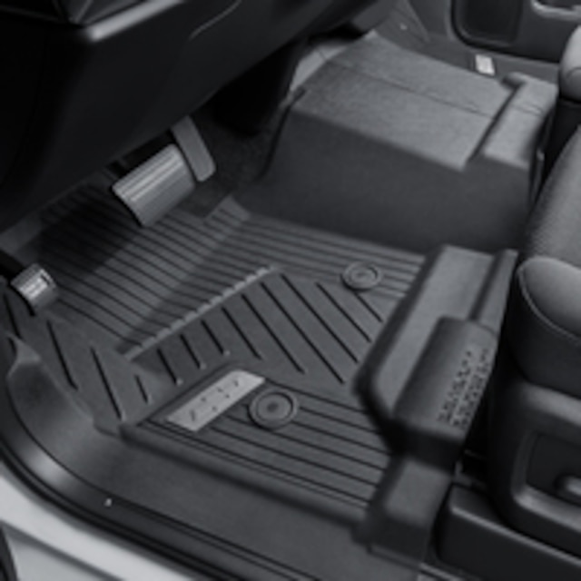 First-Row Interlocking Premium All-Weather Floor Liner in Jet Black with Bowtie Logo (for Models without Center Console)