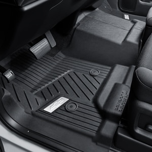 First-Row Interlocking Premium All-Weather Floor Liner in Jet Black with Chrome Bowtie Logo (for Models without Center Console)