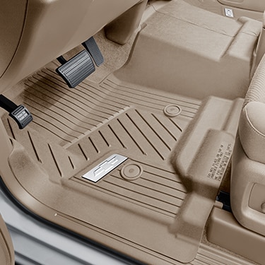 First-Row Interlocking Premium All-Weather Floor Liner in Dune with Chrome Bowtie Logo (for Models without Center Console)