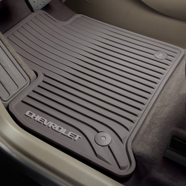 First-Row Premium All-Weather Floor Mats in Dark Atmosphere with Chevrolet Script