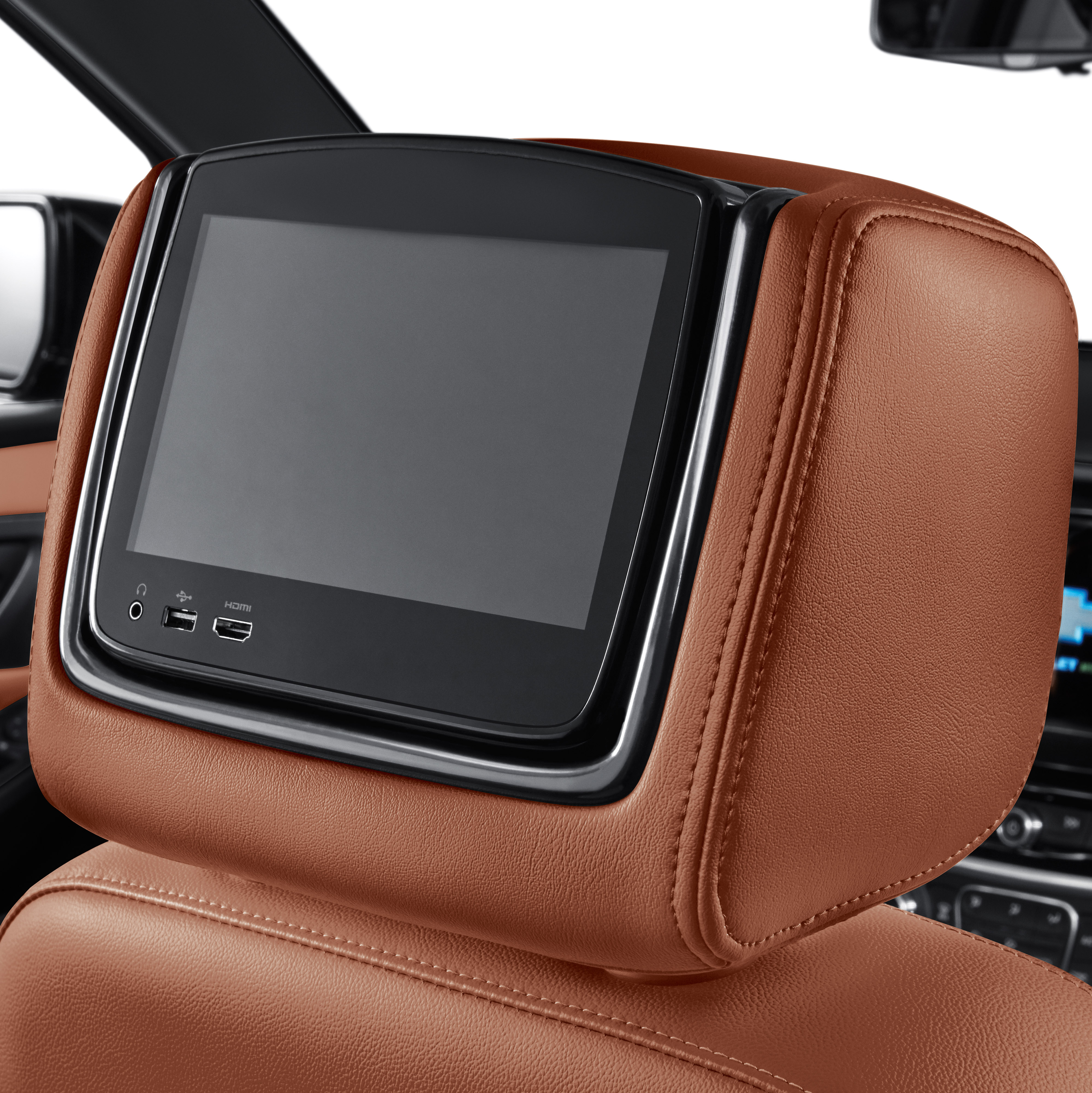 Rear-Seat Infotainment System with DVD Player in Loft Brown Leather with High Country Logo
