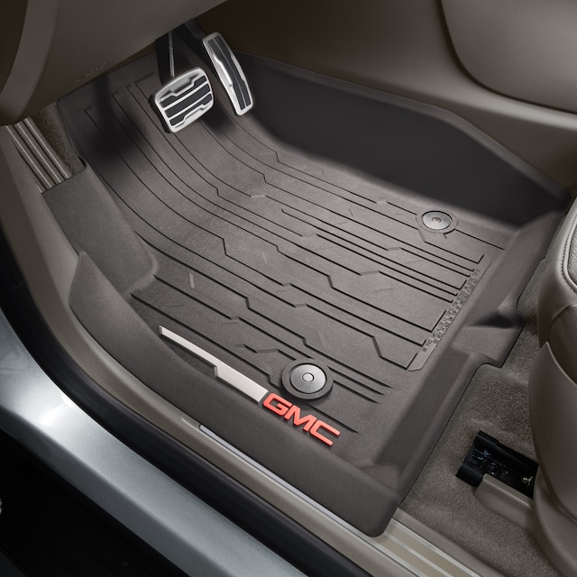 First-Row Premium All-Weather Floor Liners in Dark Ash Gray with GMC Logo