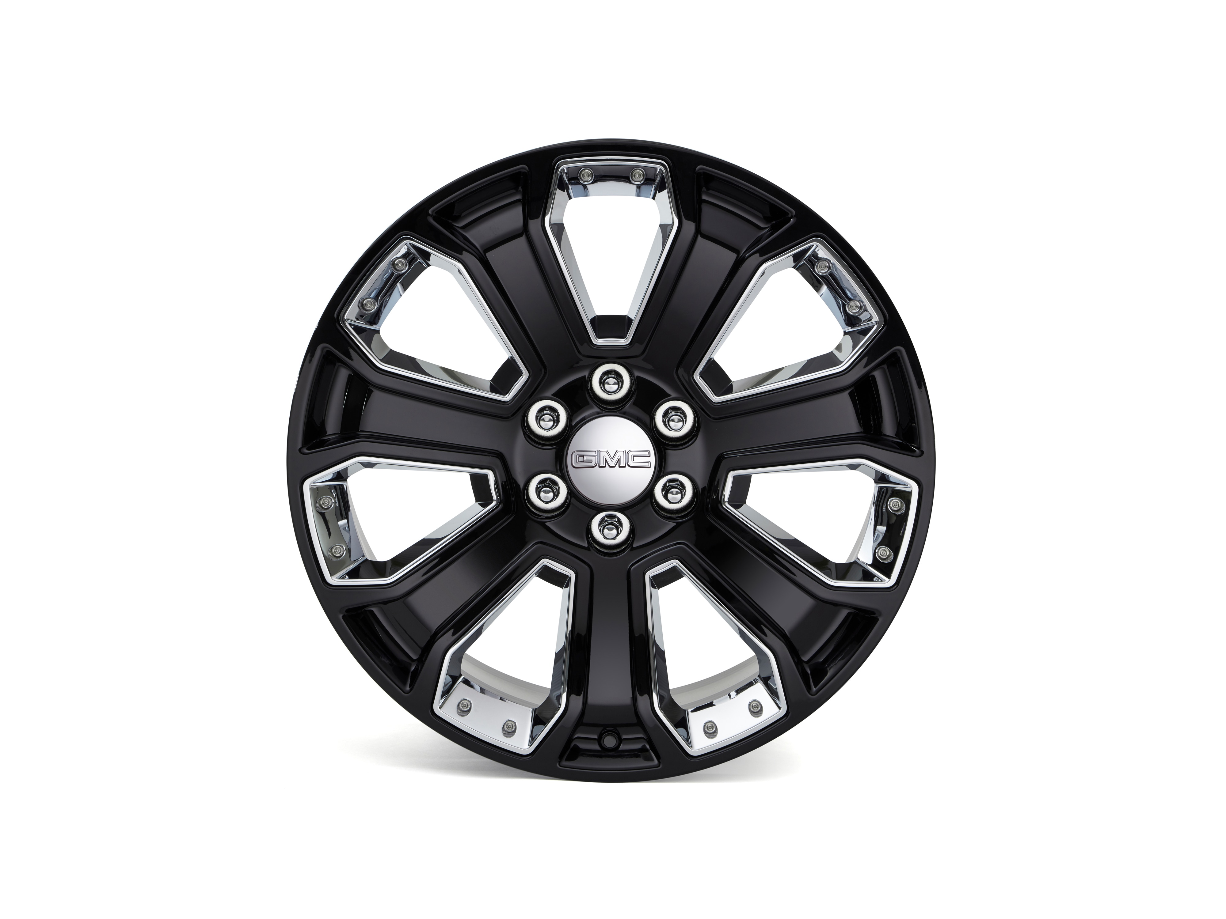 22x9-Inch Aluminum 7-Spoke Wheel in Gloss Black with Chrome Inserts