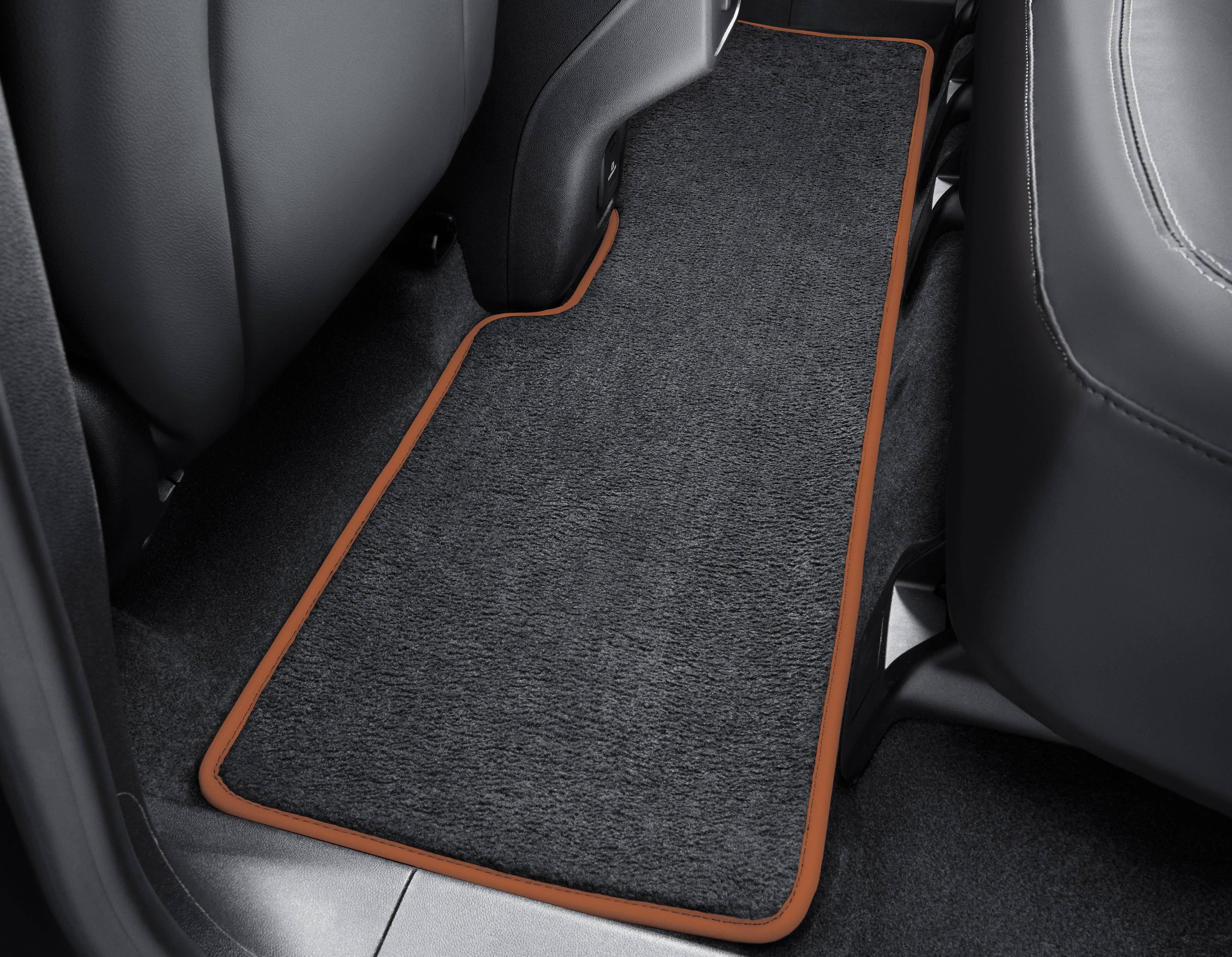 Second-Row One-Piece Premium Carpeted Floor Mat in Jet Black with Brandy Binding