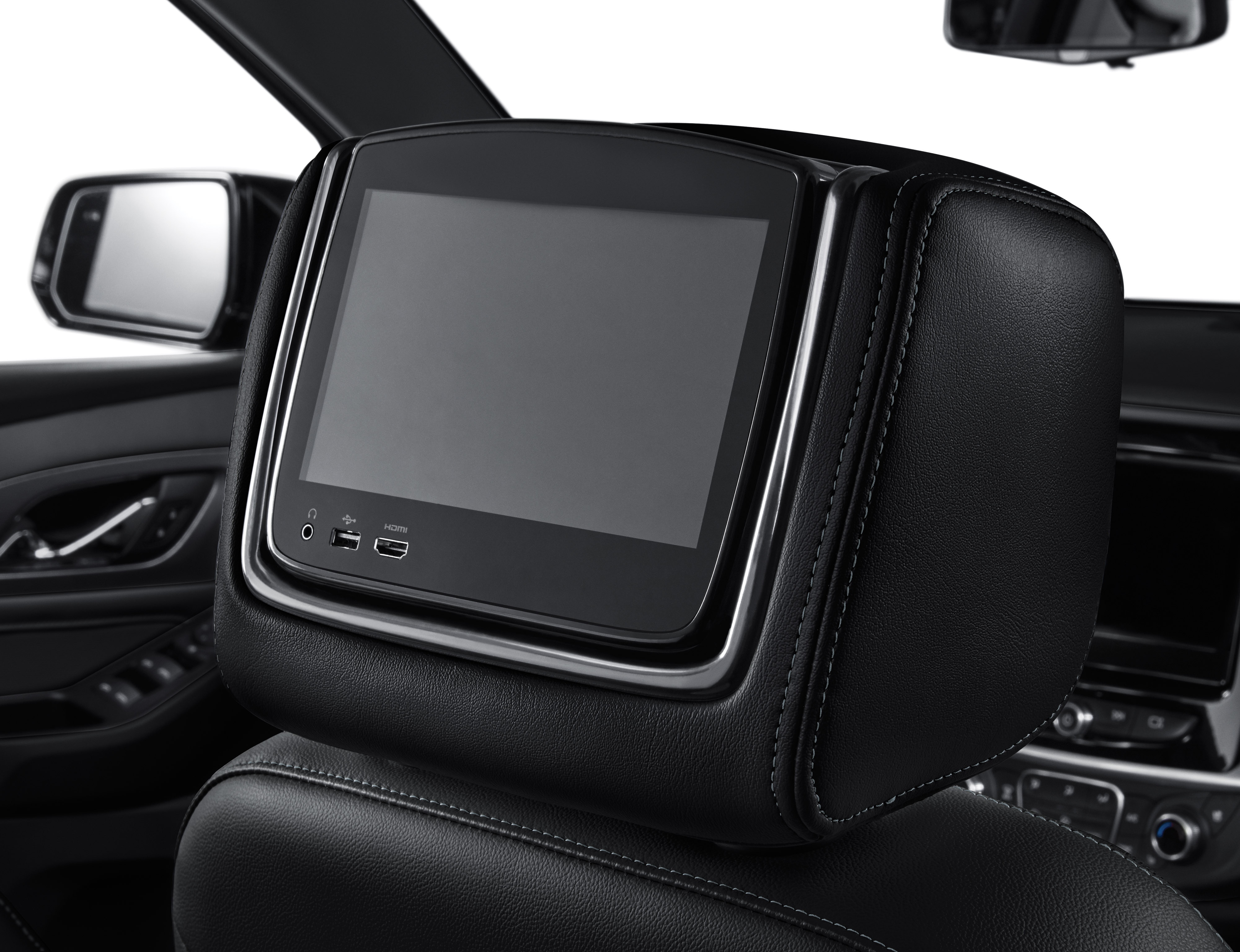 Rear-Seat Infotainment System with DVD Player in Jet Black Leather with Medium Ash Gray Accents and Medium Ash Gray Stitching