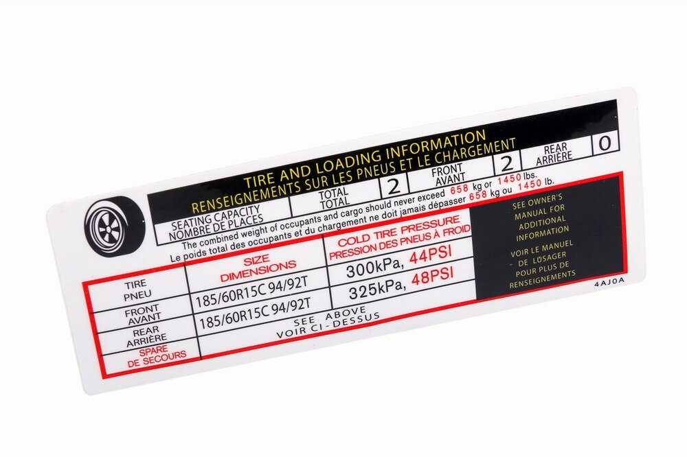 GM Genuine Parts Tire and Wheel Information Label