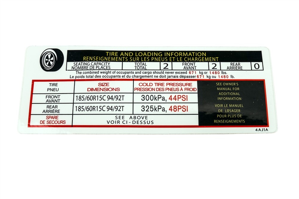 GM Genuine Parts Tire and Wheel Information Label