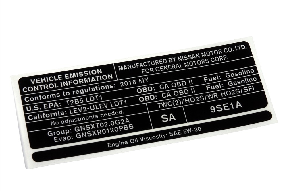 GM Genuine Parts Vehicle Emission Control Information Label