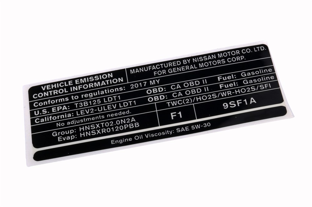 GM Genuine Parts Vehicle Emission Control Information Label