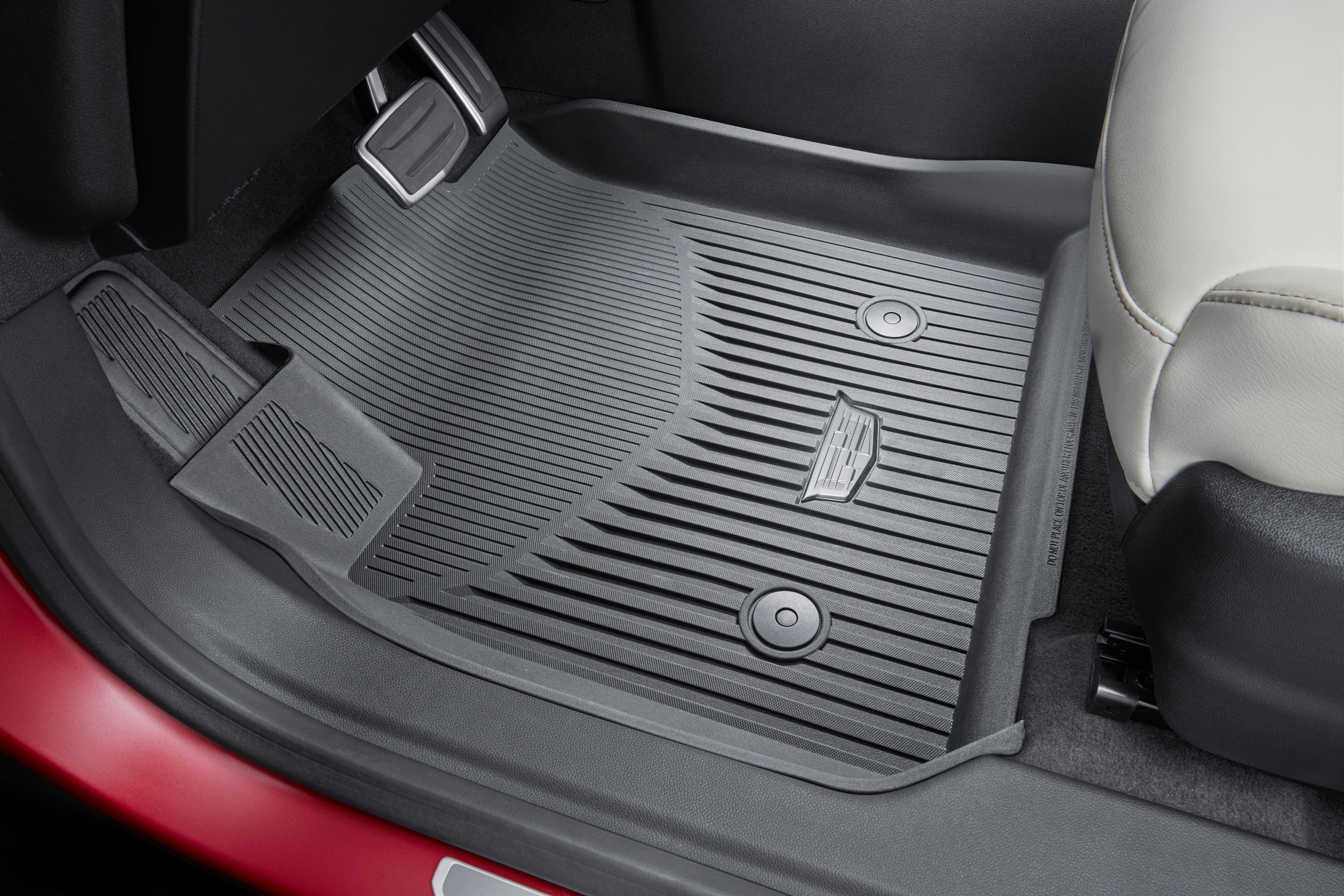 First- and Second-Row Premium All-Weather Floor Liners in Jet Black with Cadillac Logo