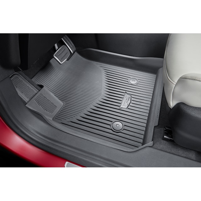 First- and Second-Row Premium All-Weather Floor Liners in Jet Black with Cadillac Logo
