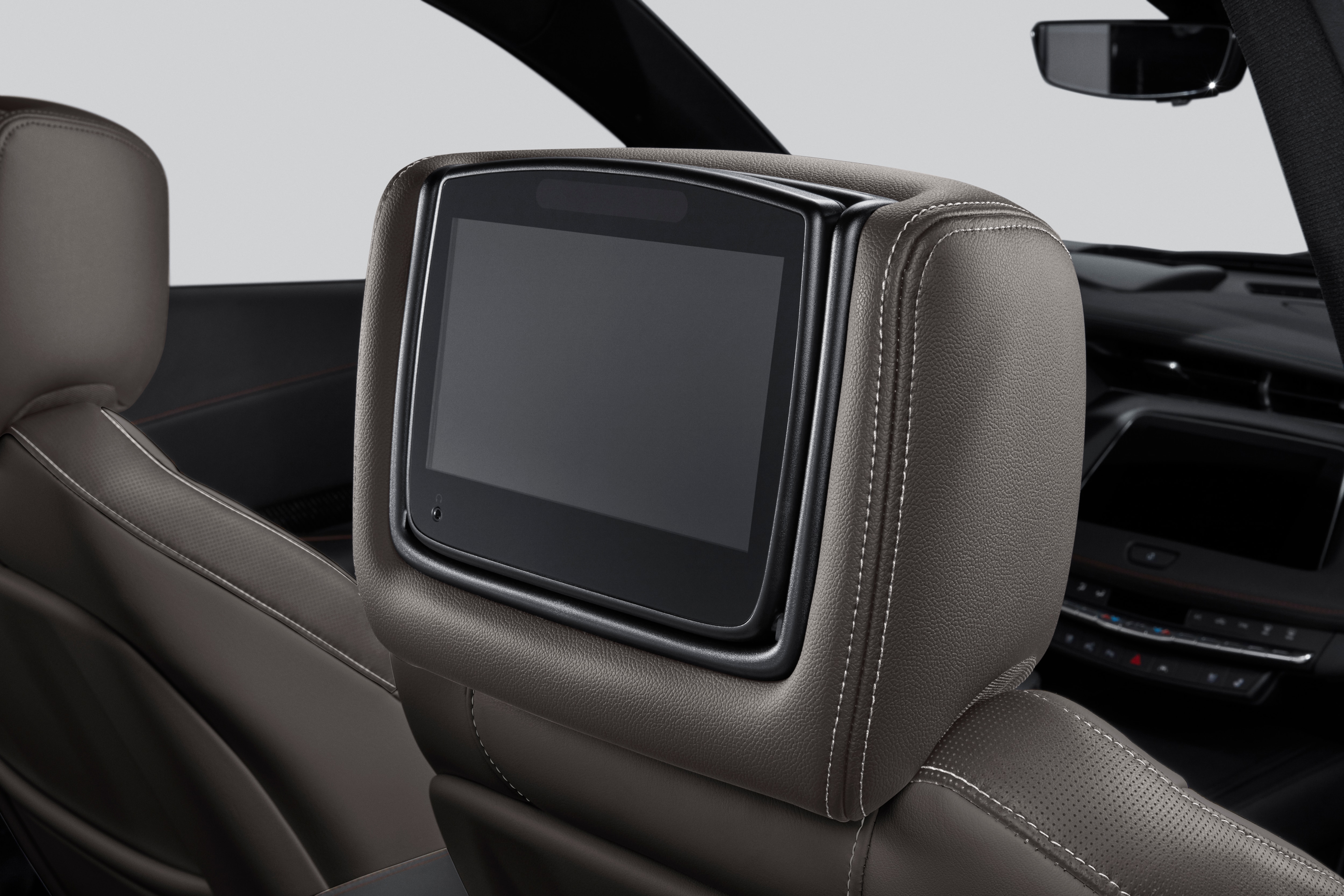 Rear-Seat Infotainment System with DVD Player in Jet Black Leather with Light Platinum Stitching