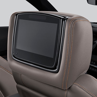 Rear-Seat Infotainment System with DVD Player in Jet Back Leatherette with Cinnamon Stitching