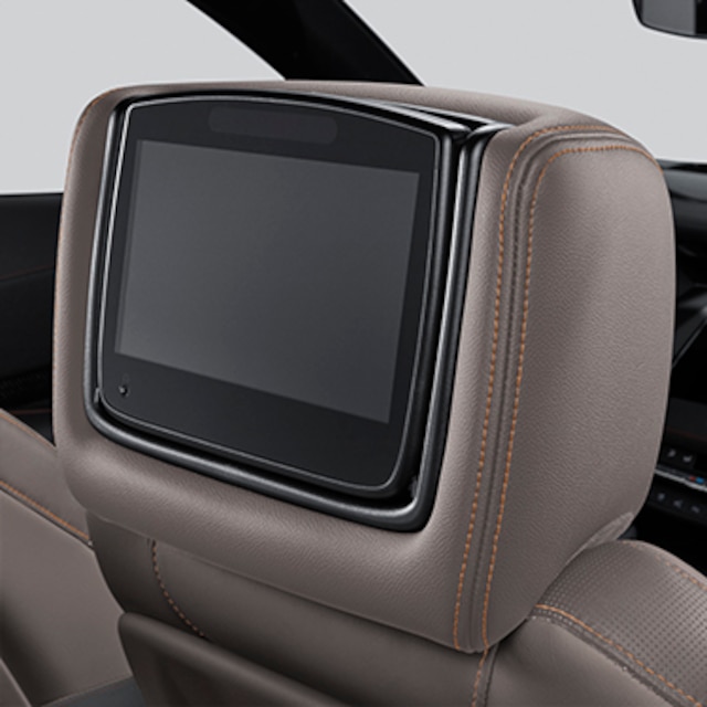Rear-Seat Infotainment System with DVD Player in Jet Back Leatherette with Cinnamon Stitching
