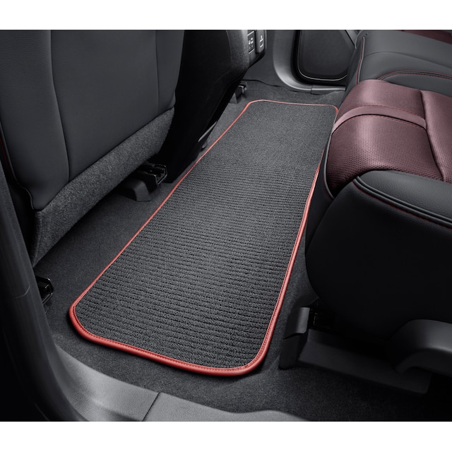 Second-Row One-Piece Premium Carpeted Floor Mat in Jet Black with Red Binding