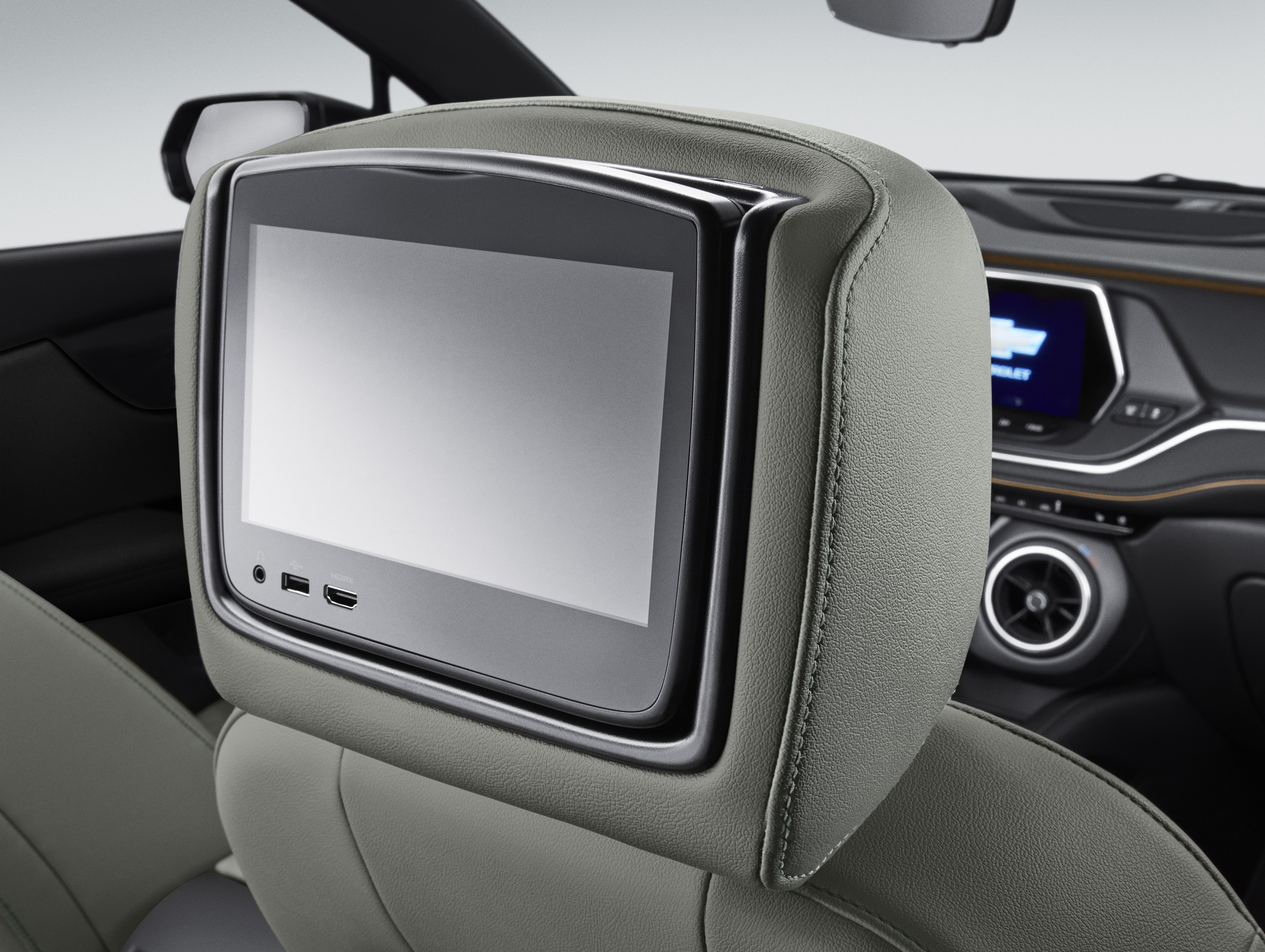 Rear Seat Infotainment System In Dark Galvanized Leather with Light Galvanized Accents