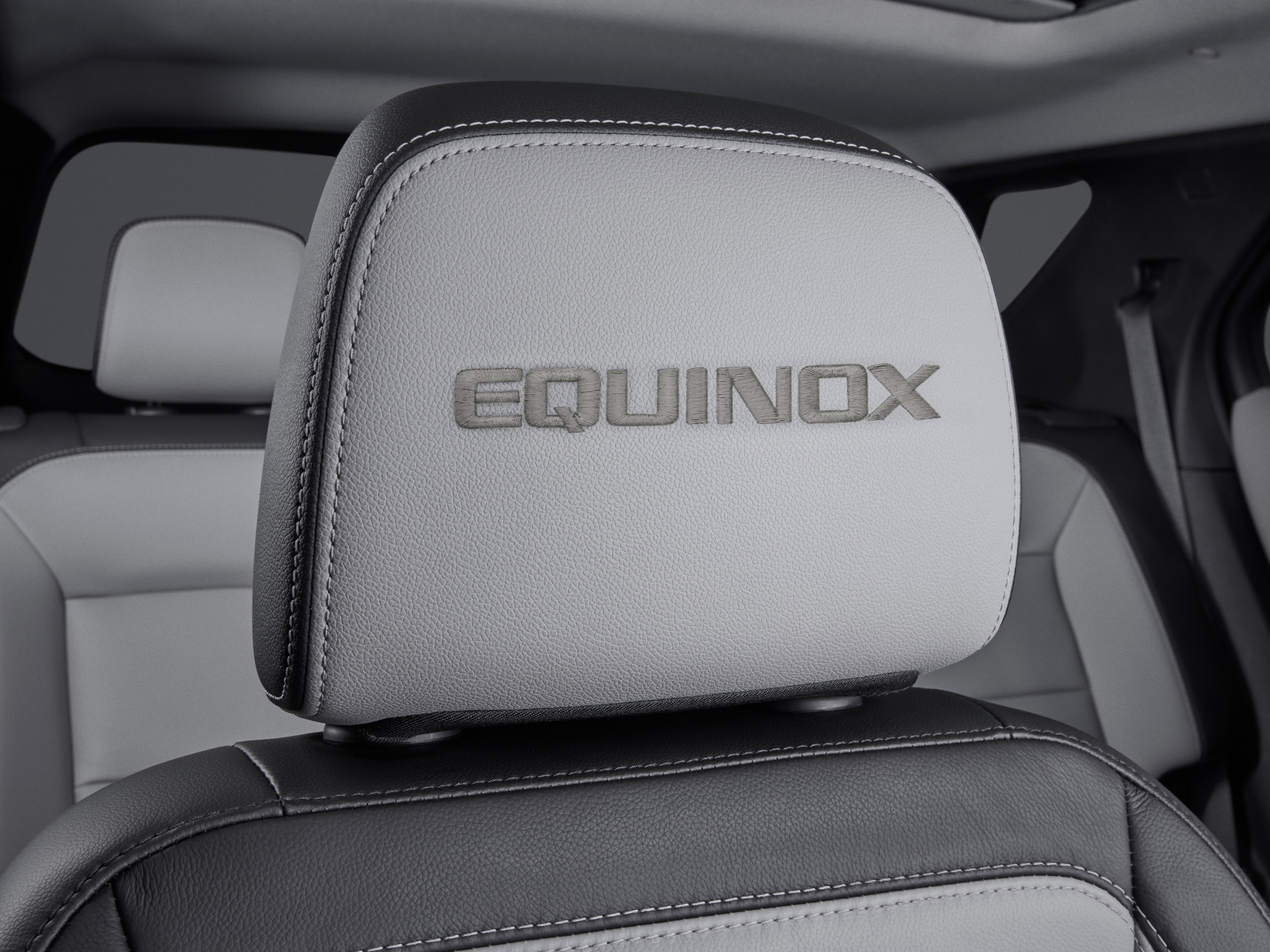 Leather Headrest in Medium Ash Gray with Embroidered Equinox Script