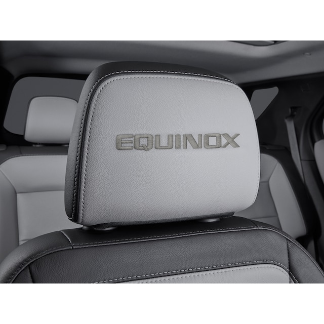Leather Headrest in Medium Ash Gray with Embroidered Equinox Script