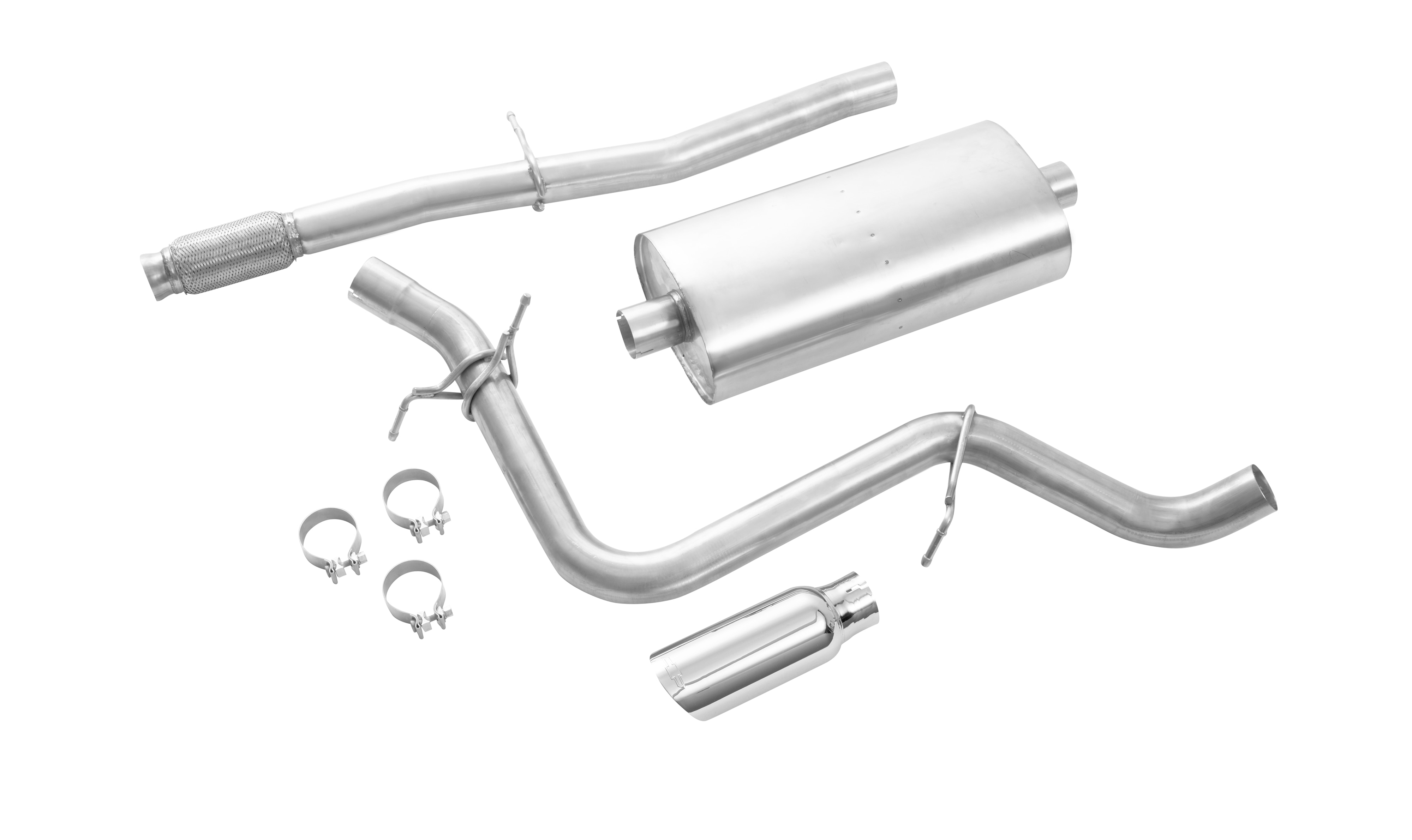 5.3L Long Wheelbase Cat-Back Single Exit Exhaust Upgrade System with Polished Tip and Chevrolet Bowtie Logo