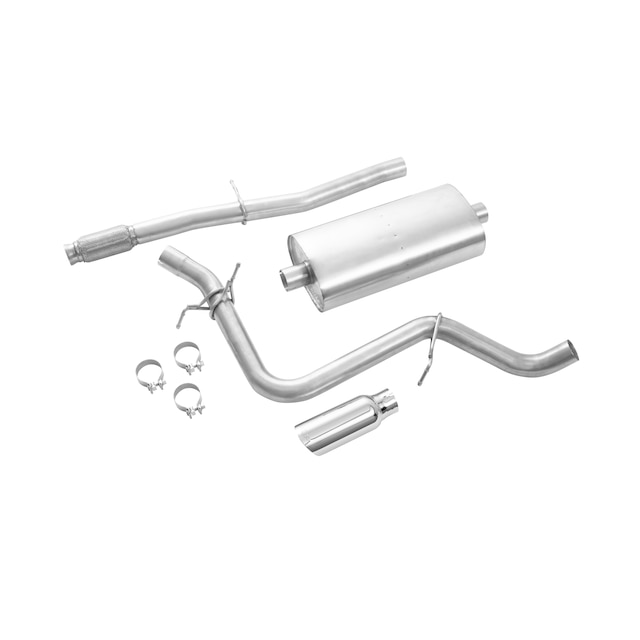 5.3L Long Wheelbase Cat-Back Single Exit Exhaust Upgrade System with Polished Tip and Chevrolet Bowtie Logo
