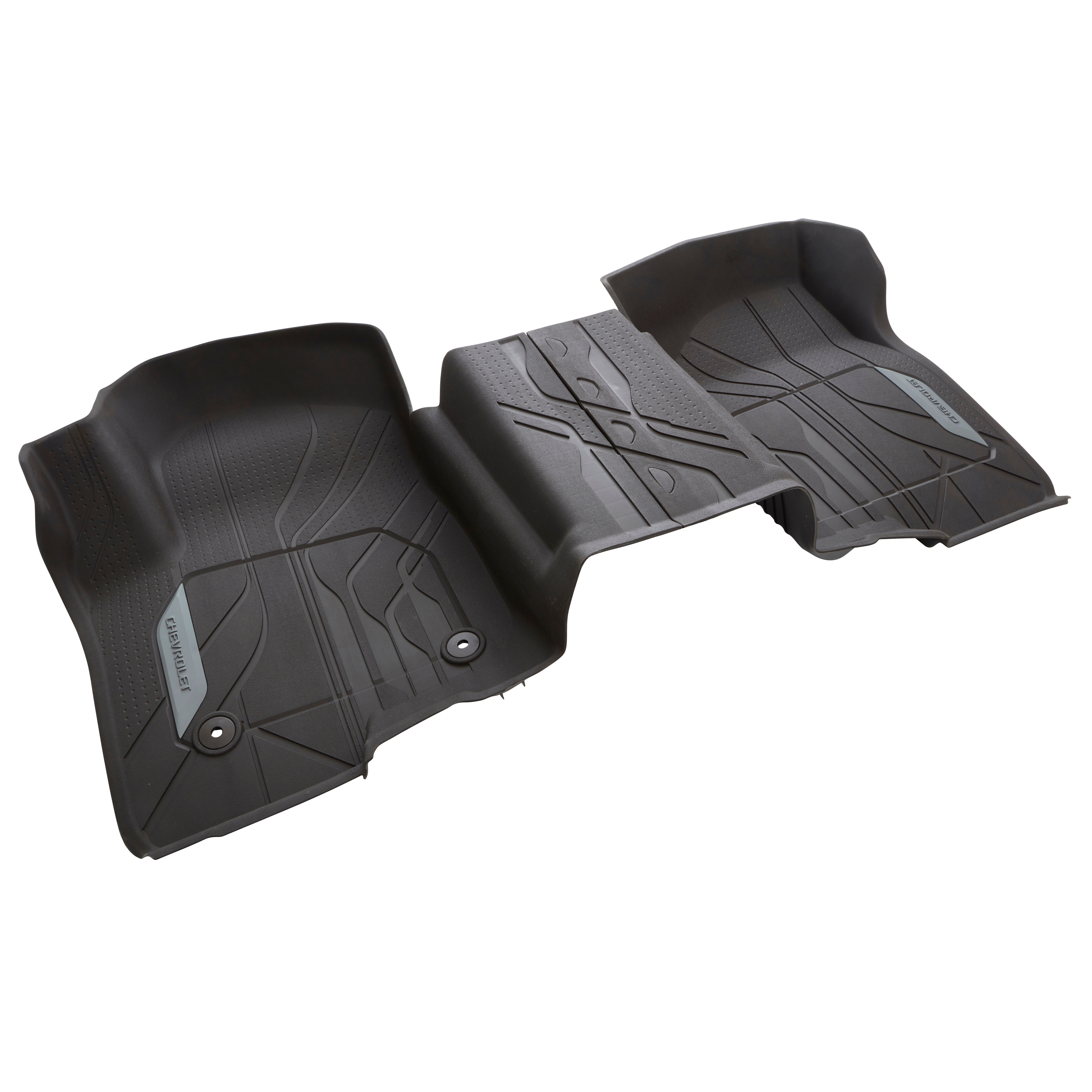 Regular Cab Interlocking Premium All-Weather Floor Liners in Very Dark Atmosphere with Chevrolet Script (for Models without Center Console)