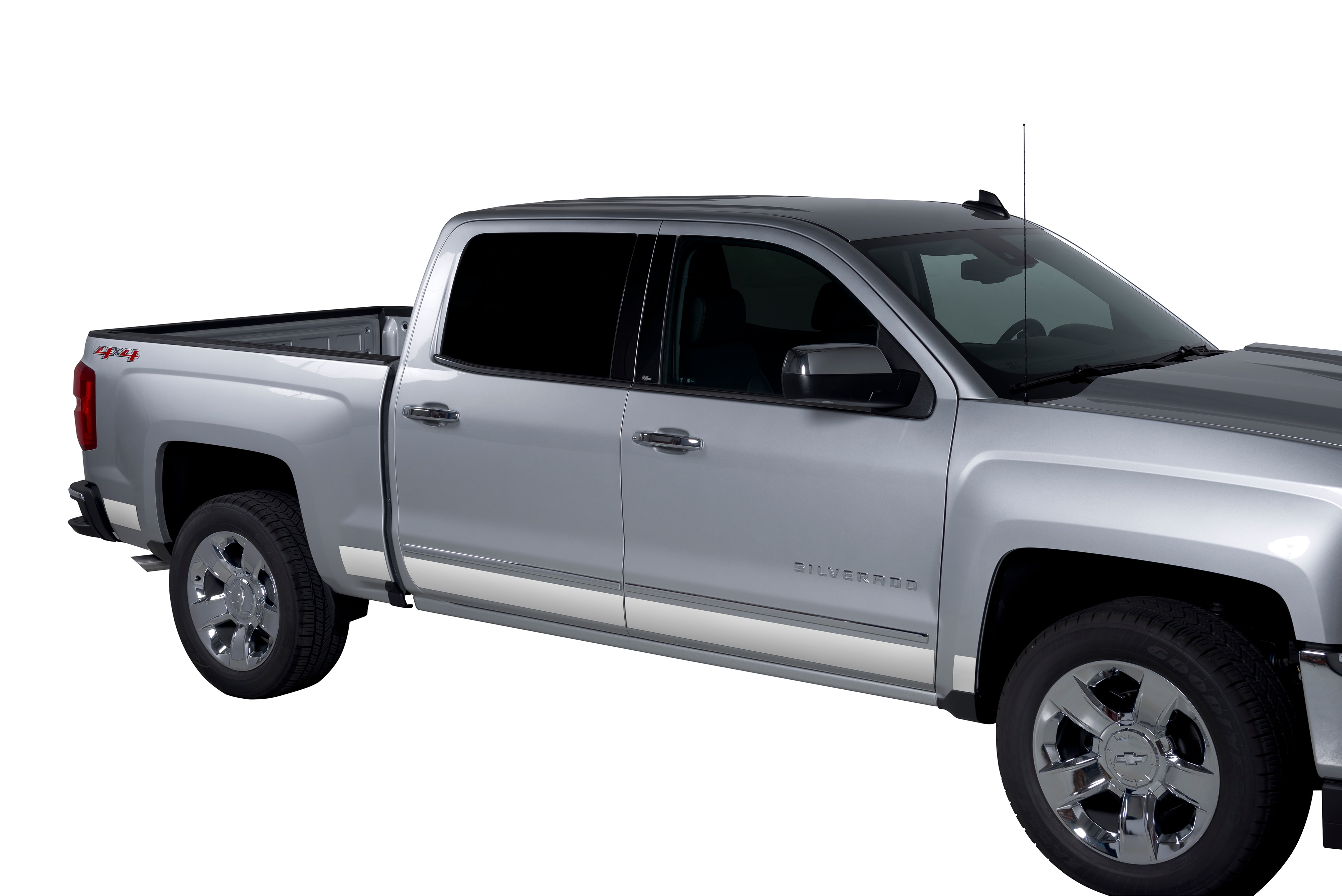 Short Bed Crew Cab Rocker Panel Moldings in Stainless Steel by Putco® - Associated Accessories