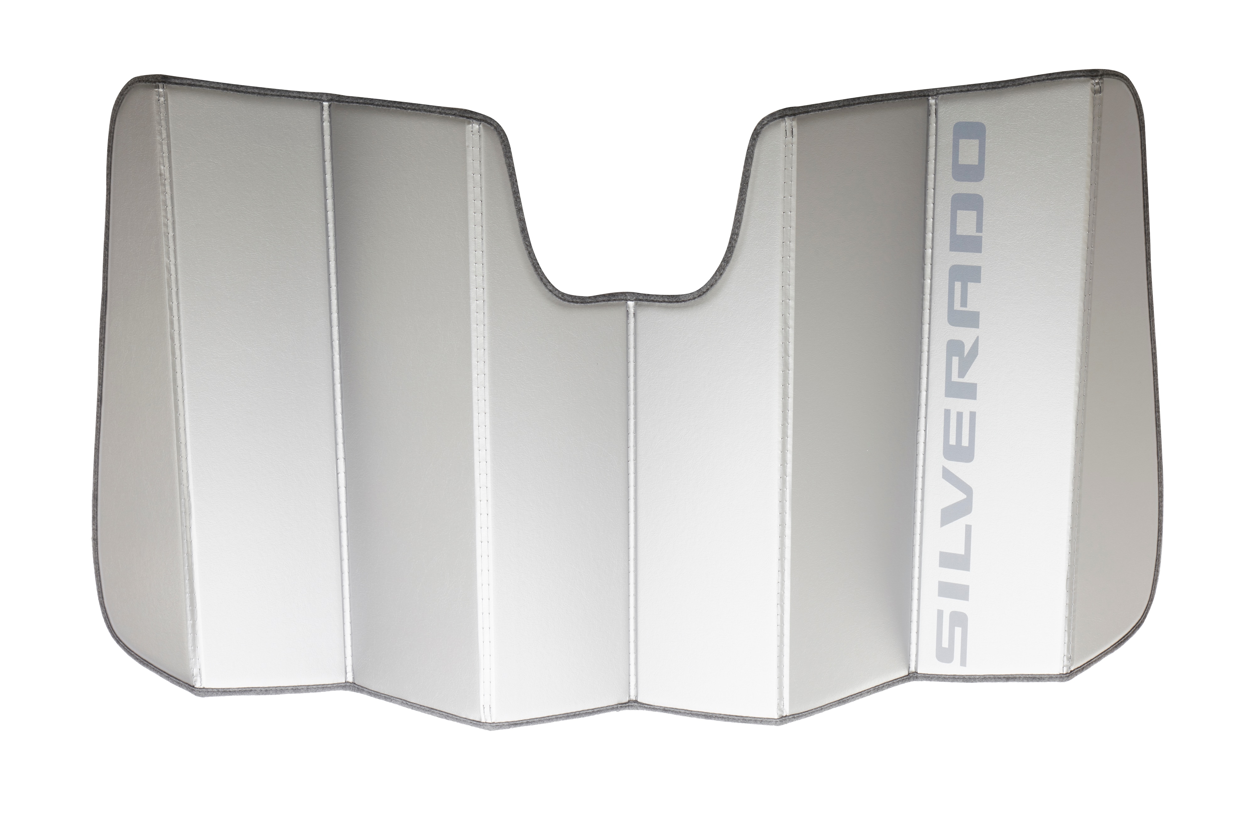 Front Reflective Windshield Sunshade Package in Gray with Dark Silverado Script