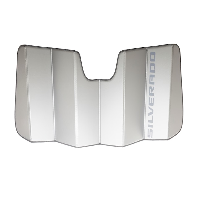 Front Reflective Windshield Sunshade Package in Gray with Dark Silverado Script