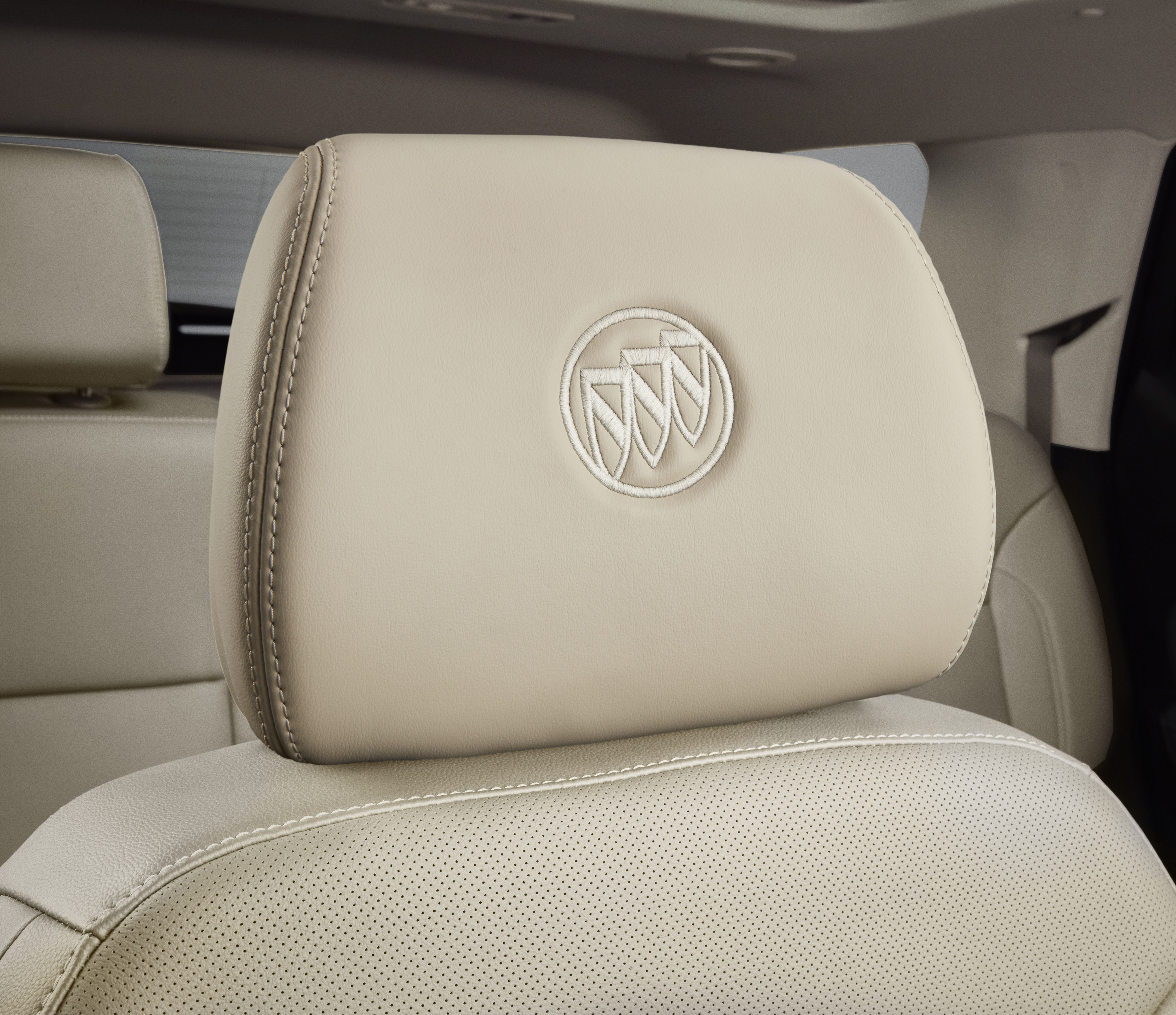 Vinyl Headrest in Shale with Omni Sand Stitch and Embroidered Buick Logo