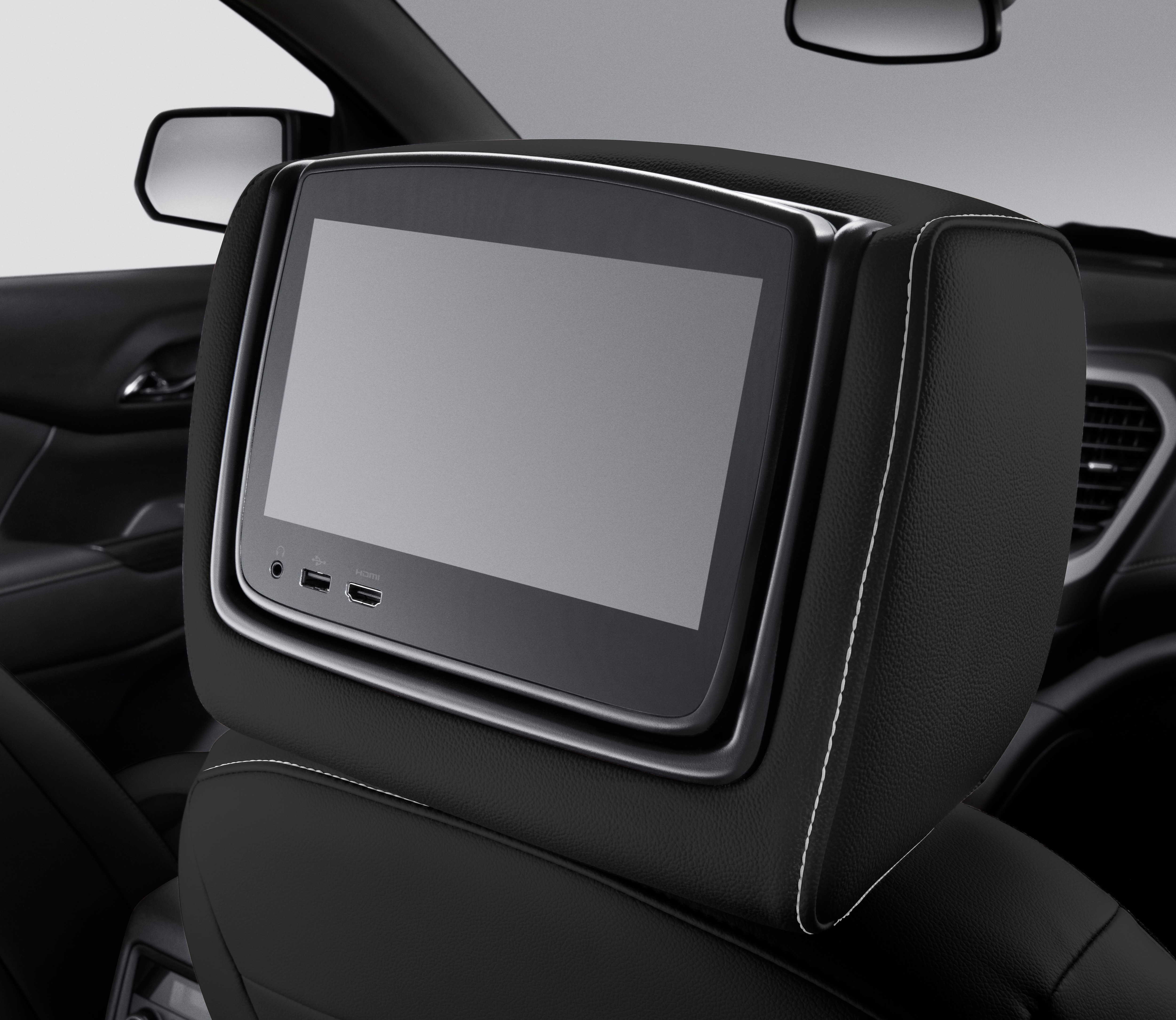 Rear-Seat Infotainment System with DVD Player in Jet Black Leather with Shale Stitching and Denali Logo