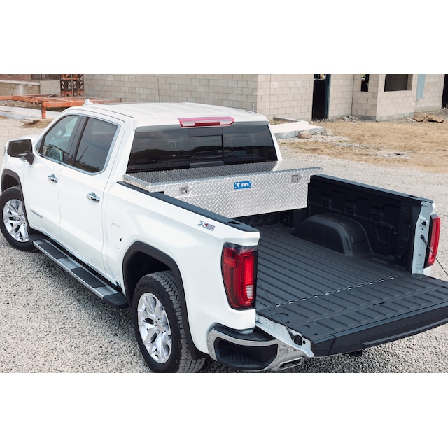 Cross Bed Low Profile Single Lid Aluminum Tool Box in Bright Diamond Tread by UWS® - Associated Accessories