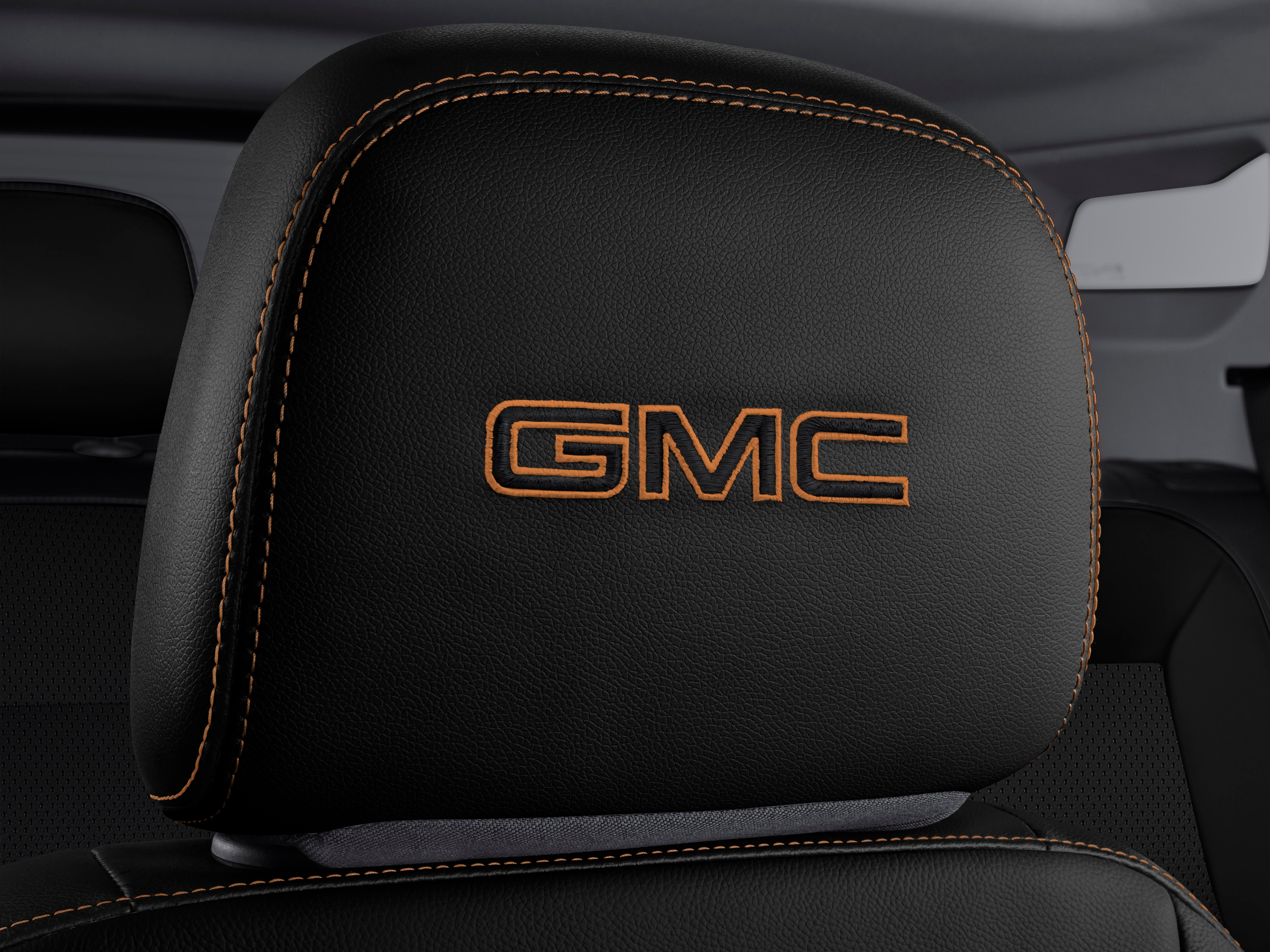 Leather Headrest in Jet Black with Embroidered GMC Script