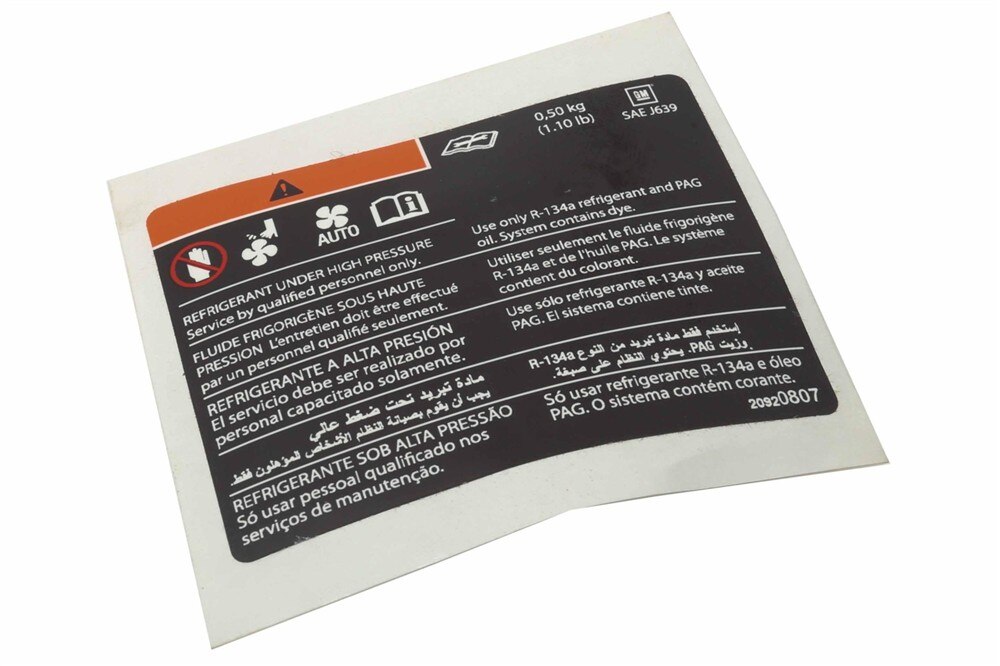 GM Genuine Parts Air Conditioning Refrigerant Warning Label