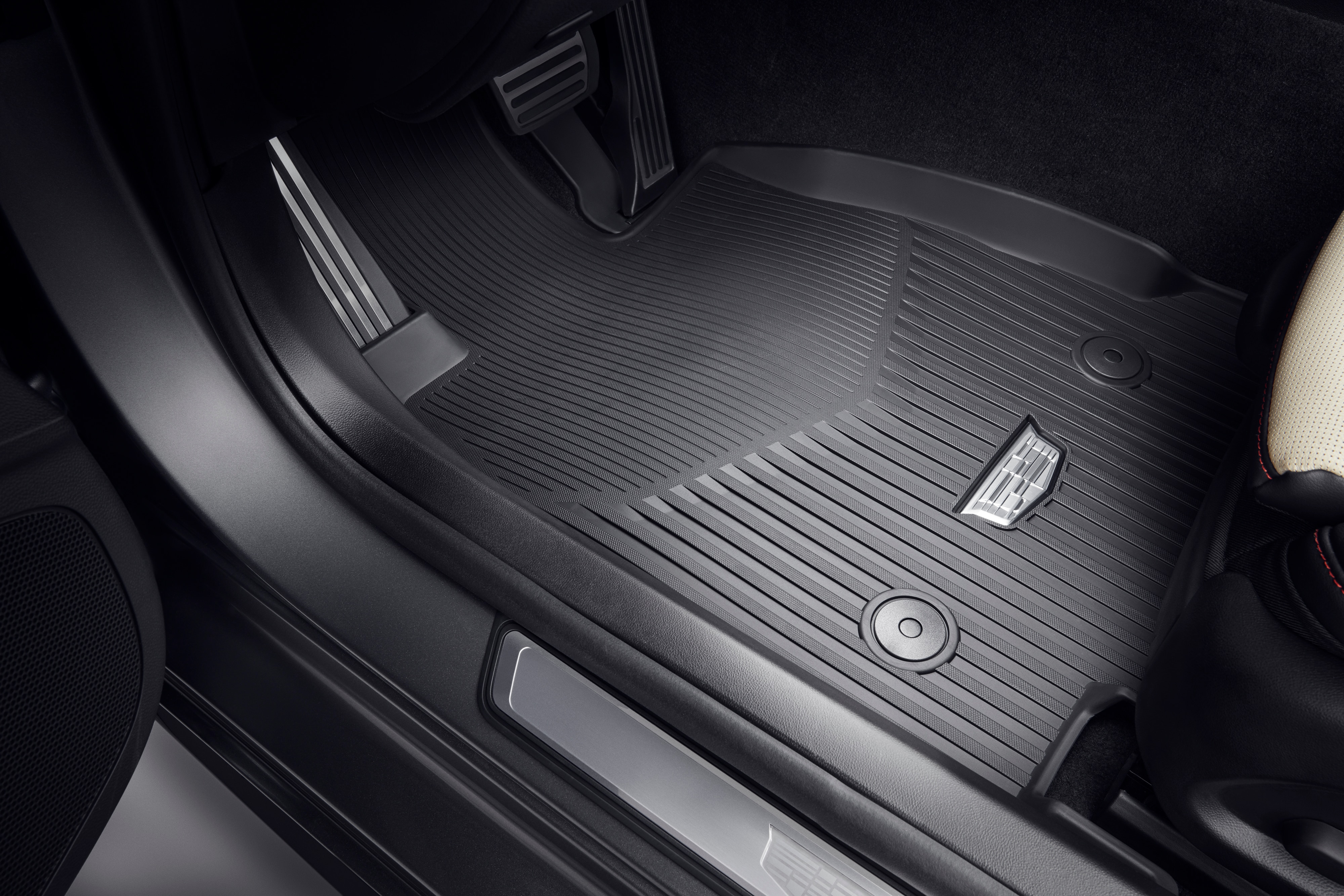 First- and Second-Row Premium All-Weather Floor Mats in Jet Black with Cadillac Logo