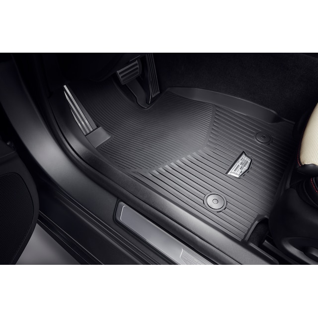 First- and Second-Row Premium All-Weather Floor Mats in Jet Black with Cadillac Logo