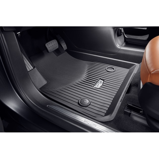 First- and Second-Row Premium All-Weather Floor Liners in Jet Black with Cadillac Logo