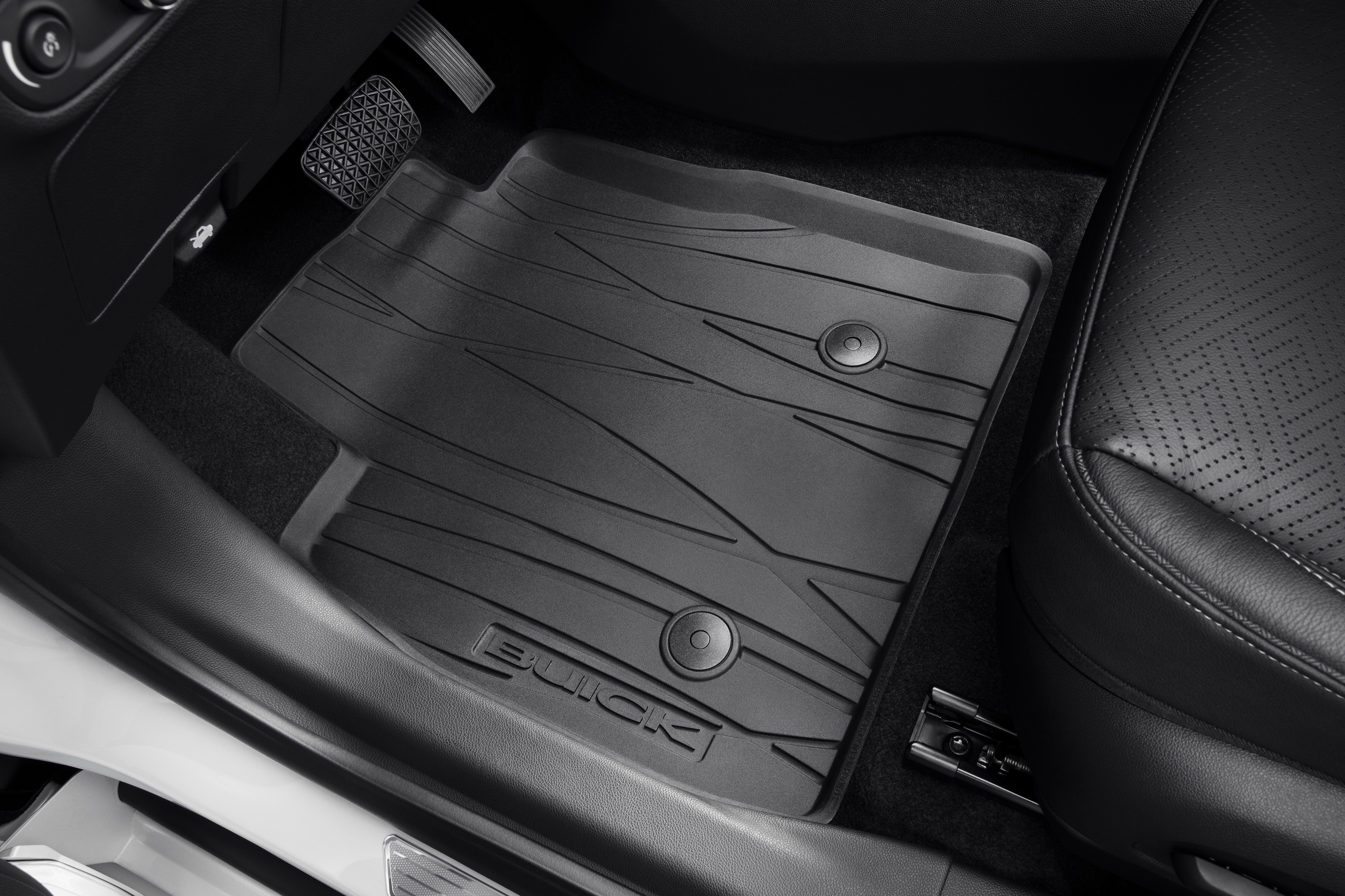 First- and Second-Row Premium All-Weather Floor Liners in Ebony with Buick Script