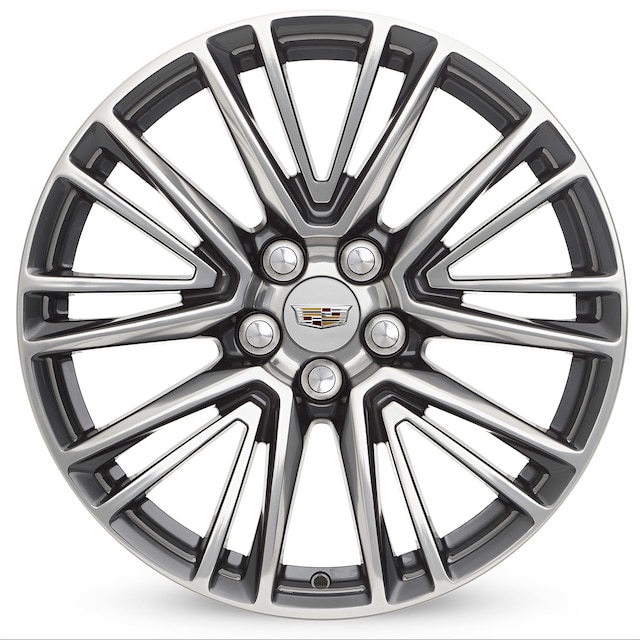 20 x 8.5-Inch 5-Split-Spoke Wheel Package in Polished Face with Dark Android Gloss Black Pockets