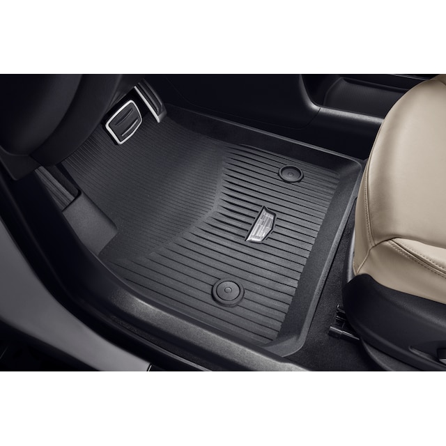 First- and Second-Row Premium All-Weather Floor Liners in Jet Black with Cadillac Logo