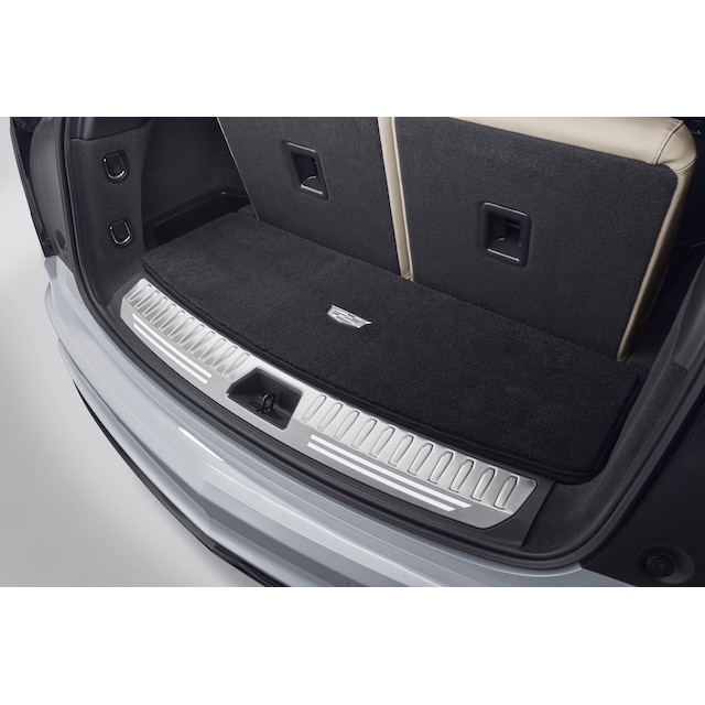 Premium Carpeted Cargo Area Mat in Jet Black with Cadillac Logo