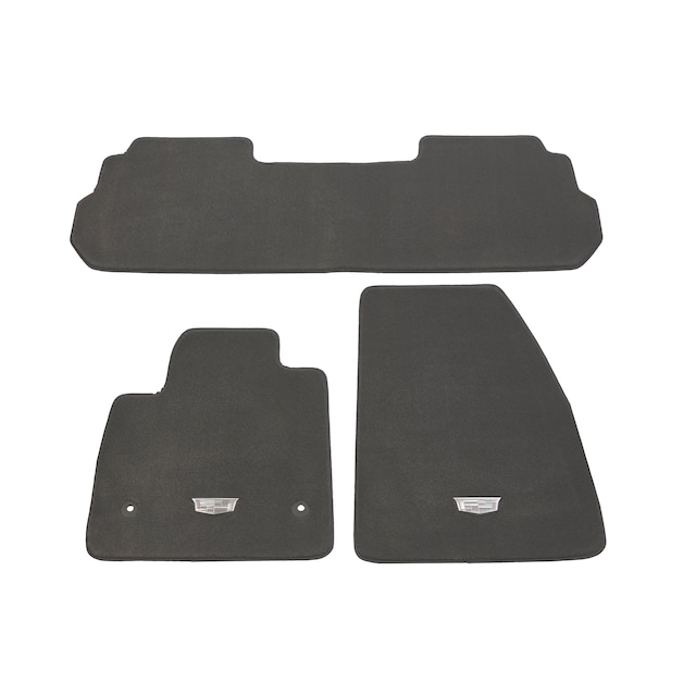 First- and Second-Row Premium Carpeted Floor Mats in Dark Titanium with Cadillac Logo