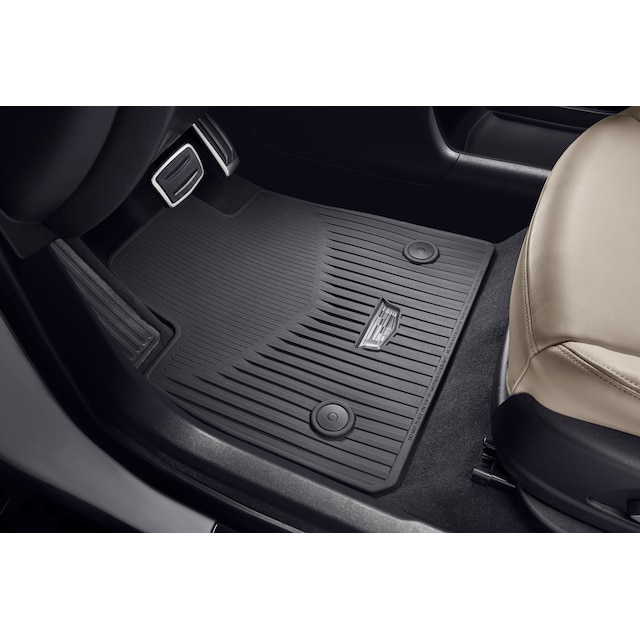 First- and Second-Row Premium All-Weather Floor Mats in Jet Black with Cadillac Logo