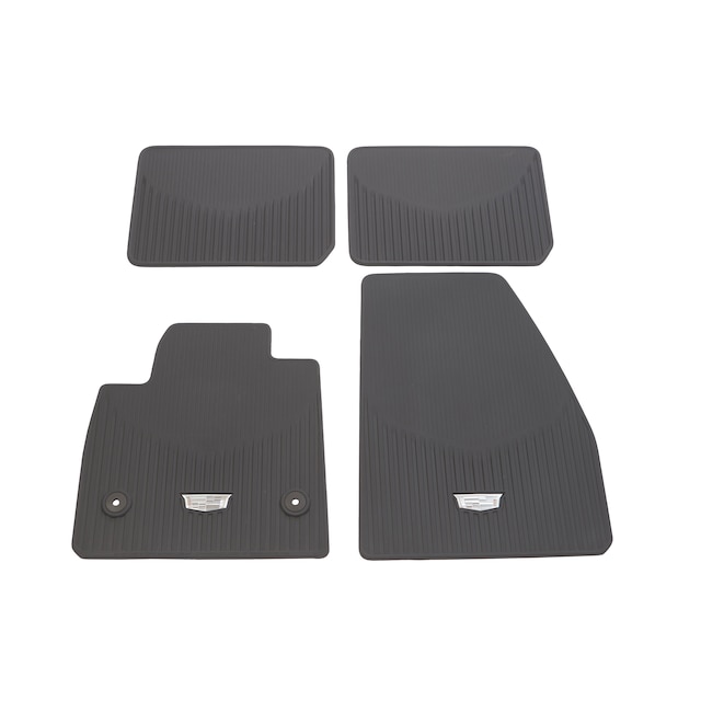 First- and Second-Row Premium All-Weather Floor Mats in Dark Titanium with Cadillac Logo