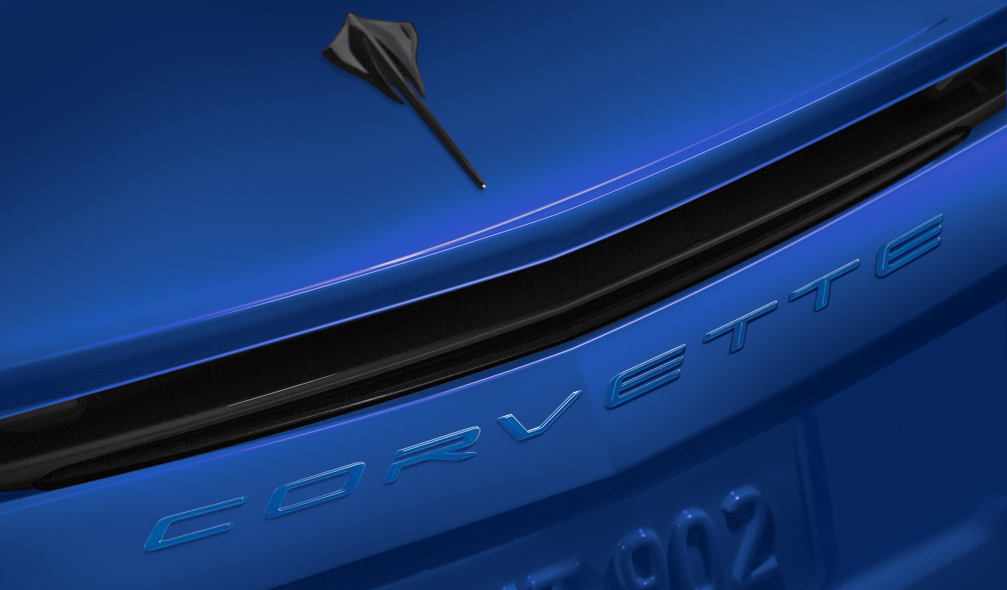 Corvette Script Rear Emblem in Elkhart Lake Blue Metallic