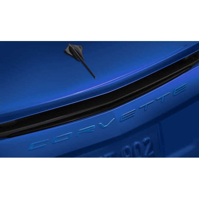 Corvette Script Rear Emblem in Elkhart Lake Blue Metallic