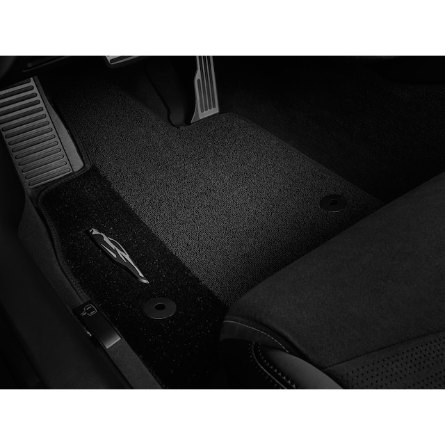 First-Row Premium Carpeted Floor Mats in Jet Black with Jet Black Stitching and Corvette Silhouette