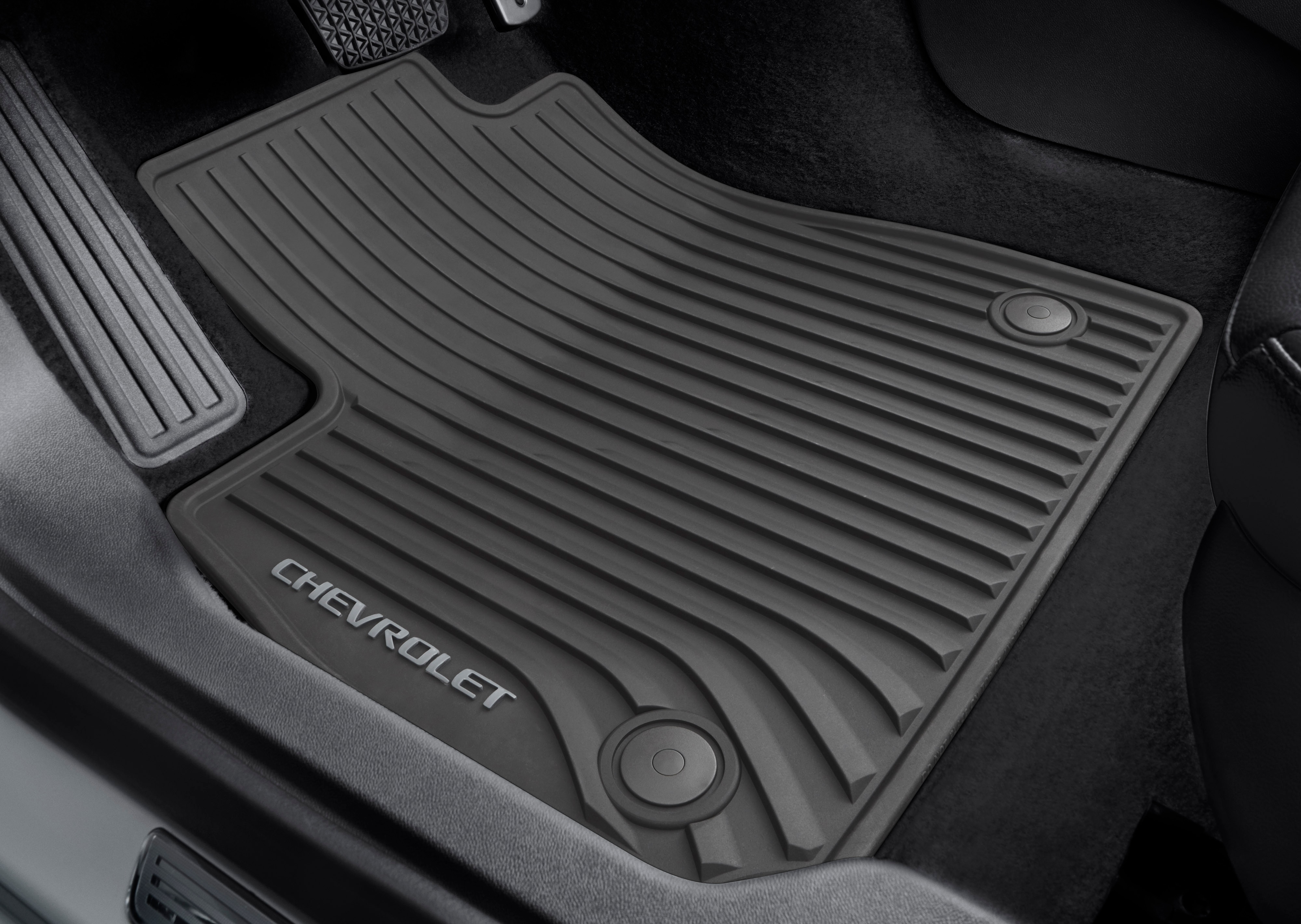 First- and Second-Row Premium All-Weather Floor Mats in Dark Atmosphere with Chevrolet Script