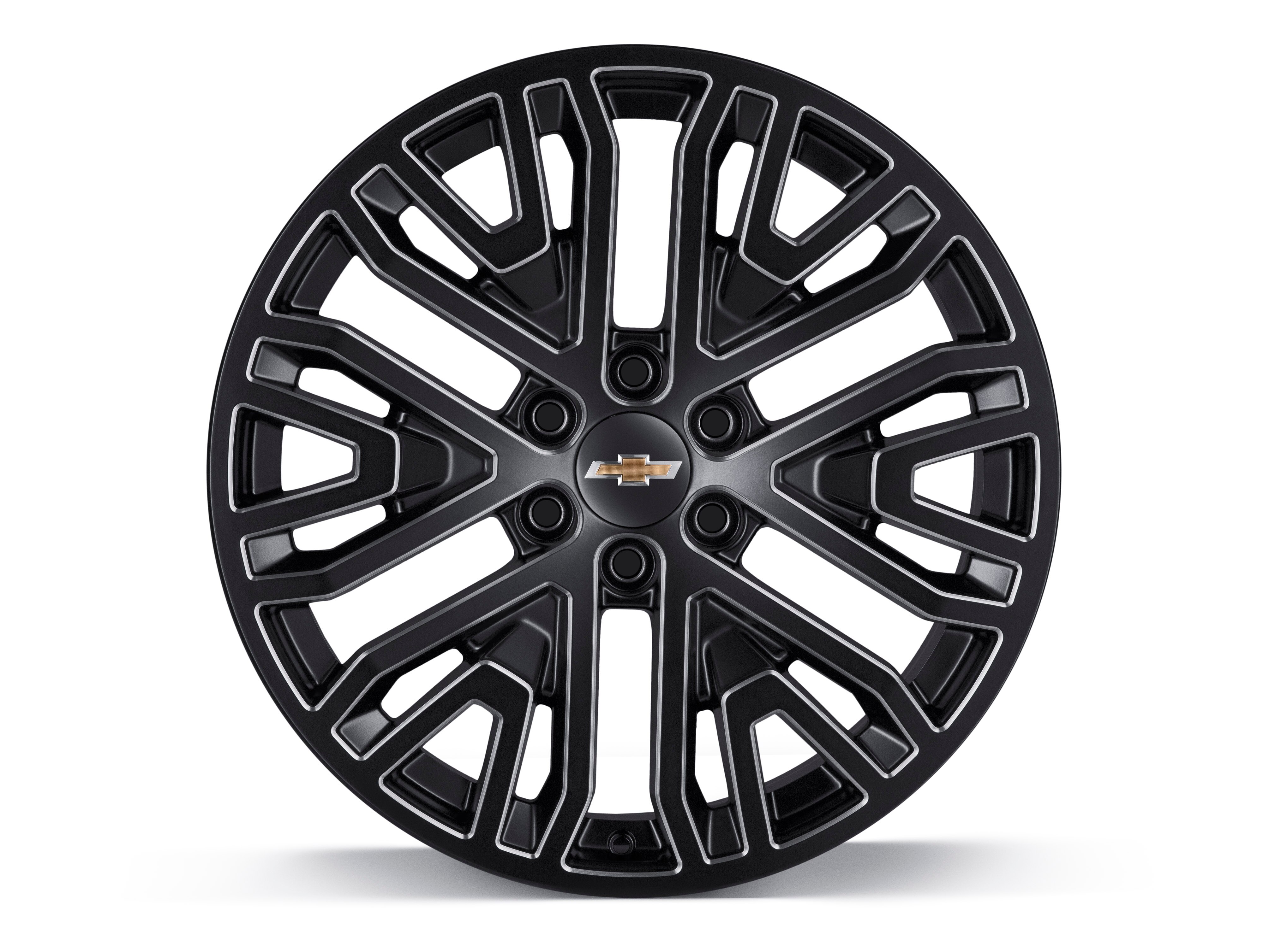 22x9-Inch Aluminum 6-Split-Spoke Wheel Package in Low Gloss Black with Machined Accents