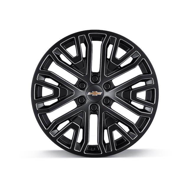 22x9-Inch Aluminum 6-Split-Spoke Wheel Package in Low Gloss Black with Machined Accents